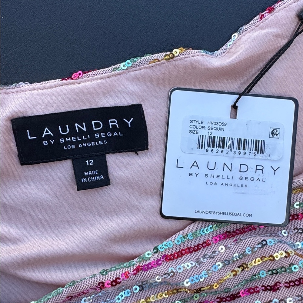 Laundry By Shelli Segal Pink Gold Metallic One Shoulder Midi Dress Size 12 NWT - Picture 6 of 7